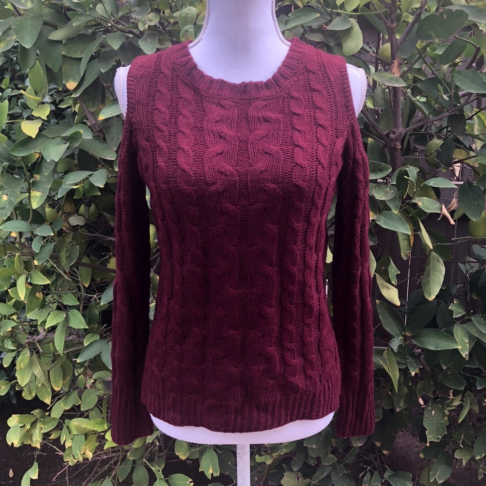 Hippie Rose Crimson Red Cold Shoulder Sweater XS